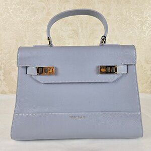 Teddy Blake Kim Stampato 14" Light Blue Top Handle Satchel Bag Leather Gold Hdwe